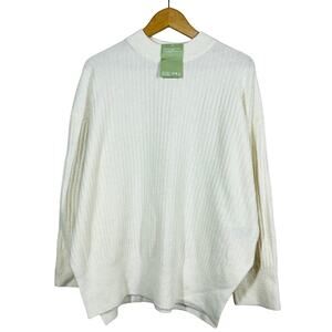 NEW! H&M Eco Line Ribbed Knit Crewneck Sweater White Long Sleeve Casual - XS